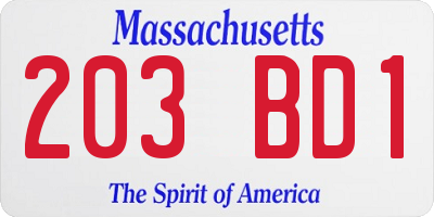 MA license plate 203BD1
