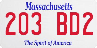 MA license plate 203BD2