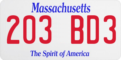 MA license plate 203BD3