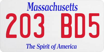 MA license plate 203BD5