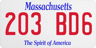 MA license plate 203BD6