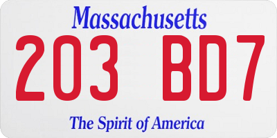 MA license plate 203BD7