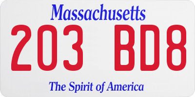 MA license plate 203BD8