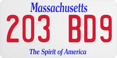 MA license plate 203BD9