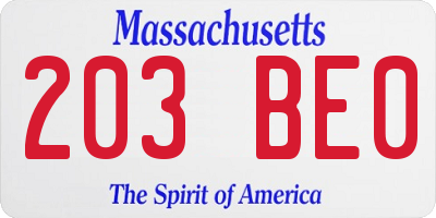 MA license plate 203BE0