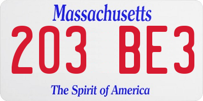 MA license plate 203BE3