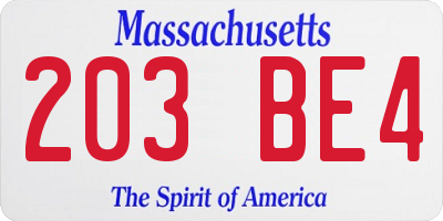 MA license plate 203BE4
