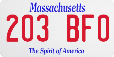 MA license plate 203BF0