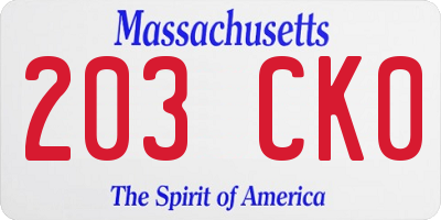 MA license plate 203CK0
