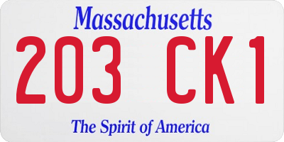 MA license plate 203CK1
