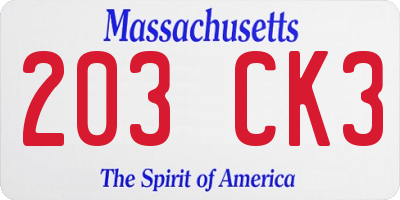 MA license plate 203CK3