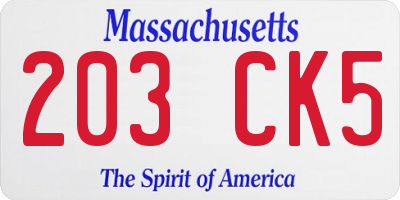 MA license plate 203CK5