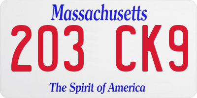 MA license plate 203CK9