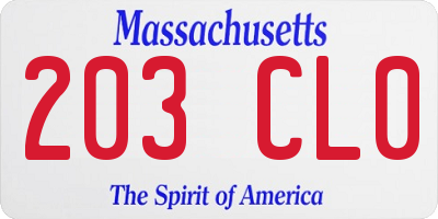 MA license plate 203CL0