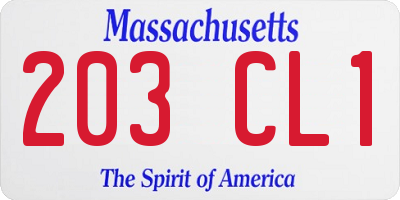 MA license plate 203CL1
