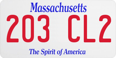 MA license plate 203CL2