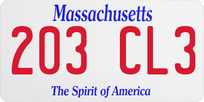 MA license plate 203CL3