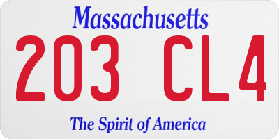 MA license plate 203CL4