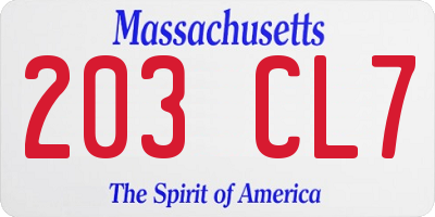 MA license plate 203CL7