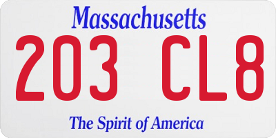 MA license plate 203CL8