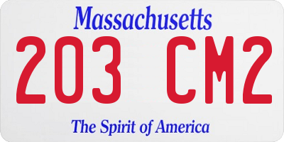 MA license plate 203CM2