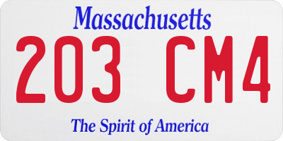 MA license plate 203CM4