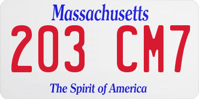 MA license plate 203CM7