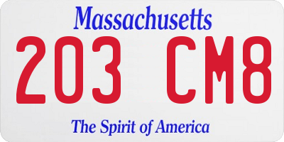 MA license plate 203CM8