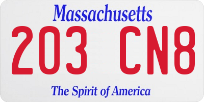 MA license plate 203CN8