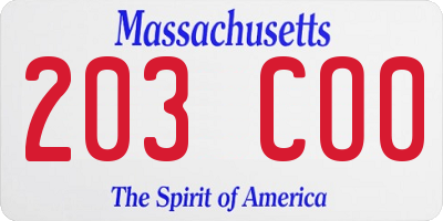 MA license plate 203CO0