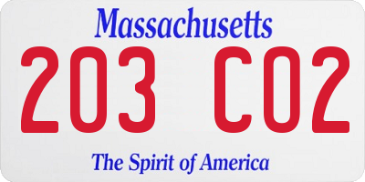 MA license plate 203CO2