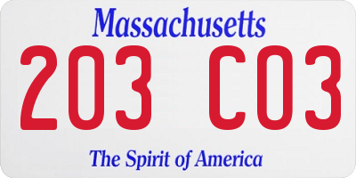 MA license plate 203CO3