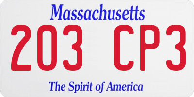 MA license plate 203CP3