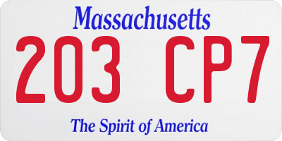 MA license plate 203CP7