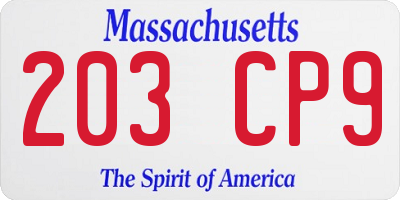MA license plate 203CP9