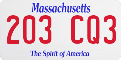 MA license plate 203CQ3