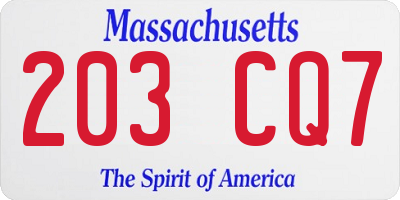 MA license plate 203CQ7