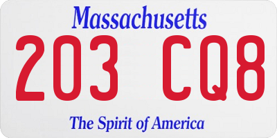 MA license plate 203CQ8