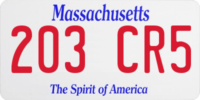 MA license plate 203CR5