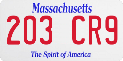 MA license plate 203CR9