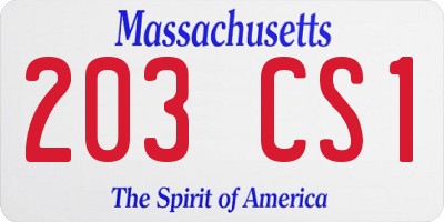MA license plate 203CS1
