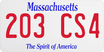 MA license plate 203CS4