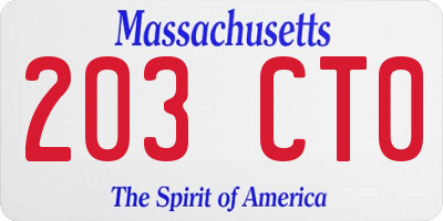 MA license plate 203CT0