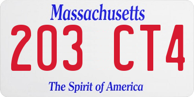 MA license plate 203CT4