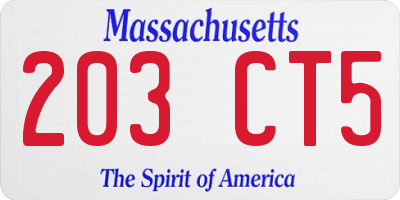 MA license plate 203CT5