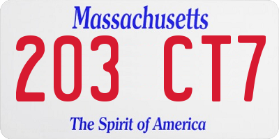 MA license plate 203CT7