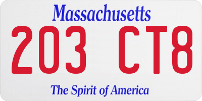 MA license plate 203CT8