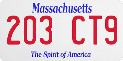 MA license plate 203CT9