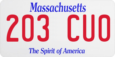 MA license plate 203CU0