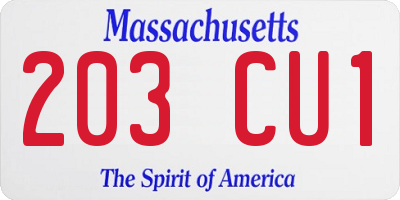 MA license plate 203CU1